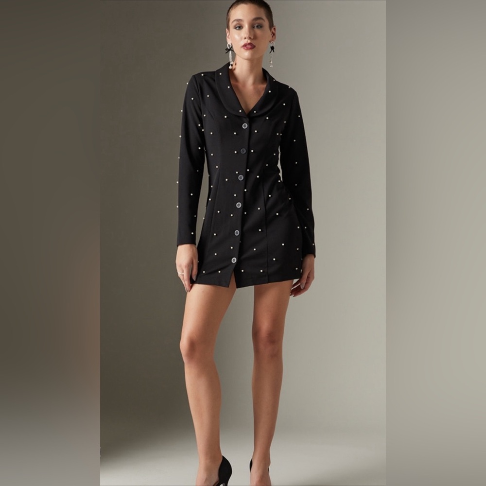 New Francesca’s Lucile Pearl Embellished Blazer Mini Dress, Holiday Dress